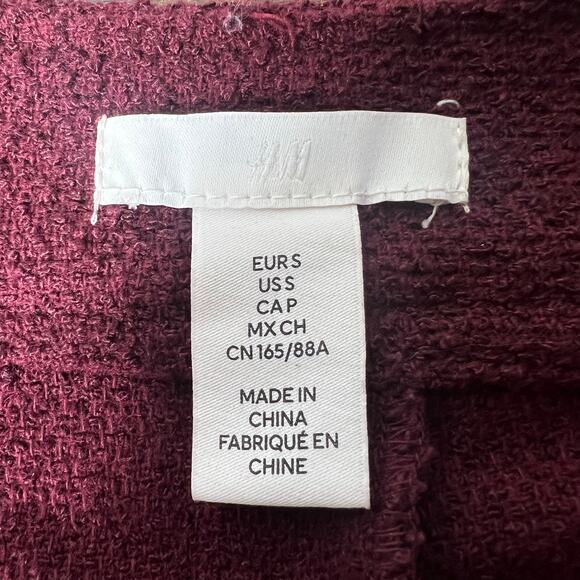 Burgundy Button-Front Sheath Dress Textured Wool Blend Sz S Old Money Holiday - Picture 6 of 11